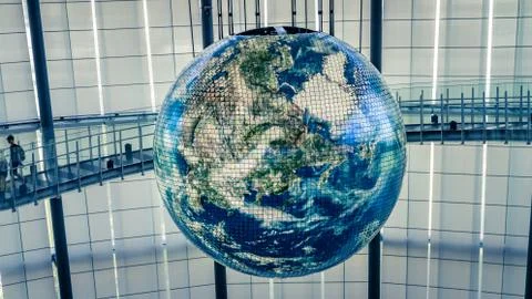 Globe with interactive projections inside National Museum of Emerging Science Stock Photos