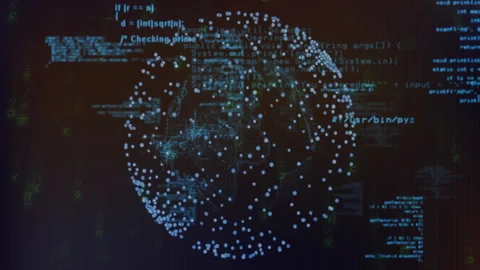 Globe of interconnected dots and programming code animation over dark background Stock Footage 303793775