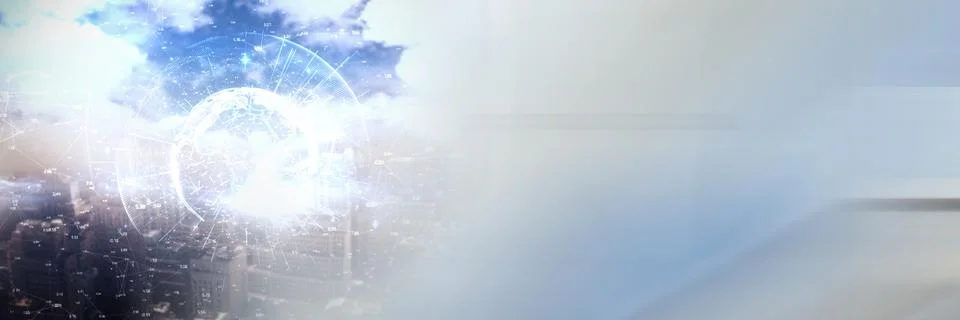 Globe interface against clouds and skyline with blue and grey transition Stock Photos