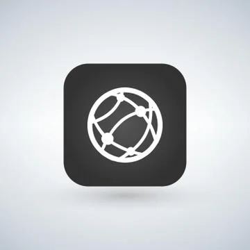 Globe internet icon over vector black app button with shadow. Stock Illustration