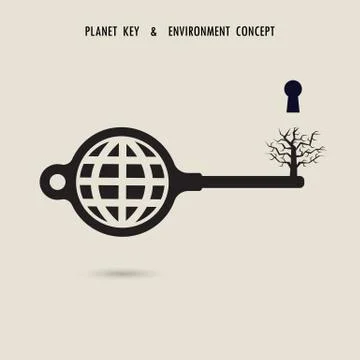 Globe key symbol with the dead tree sign.Natural disasters and environment co Stock Illustration