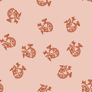 Globe with landmarks geographical discoveries line vector seamless pattern Stock Illustration