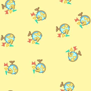 Globe with landmarks geographical discoveries vector seamless pattern Illustrazione stock