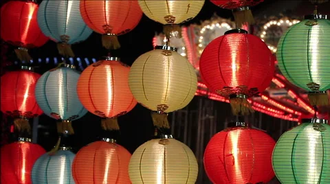 Globe Lanterns at Night Stock-Footage 44417396