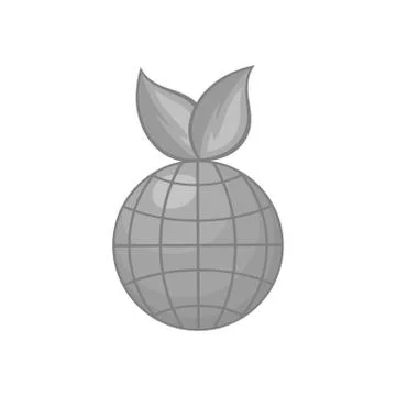 Globe with leaf icon, black monochrome style 스톡 일러스트