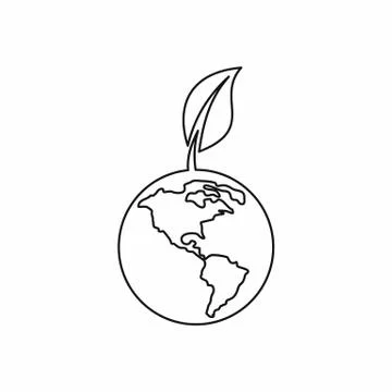 Globe with leaf icon, outline style Stock Illustration