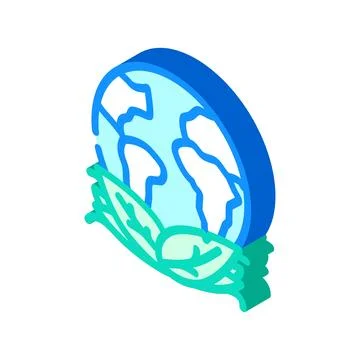 Globe leaves eco conscious isometric icon vector illustration Stock Illustration