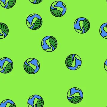 Globe leaves eco conscious vector seamless pattern Illustrazione stock