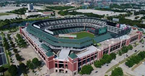 Globe Life Park baseball stadium panoramic oblique aerial view in Arlington 스톡 동영상 79873254