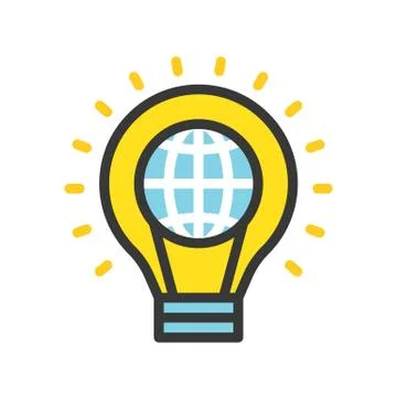 Globe in light bulb, saving energy filled outline flat design icon Stock Illustration