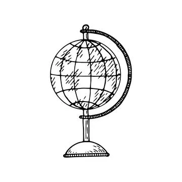 Globe line art. World map. Geography lesson. Hand drawn doodle vector illus.. Stock Illustration