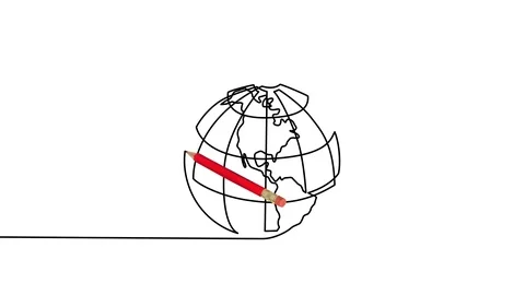 Globe With Lines One Stroke Animation Drawn With Pencil Stock Footage 113904973