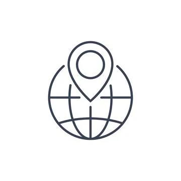Globe location line icon concept. Minimal line globe gps pin icon design Stock Illustration