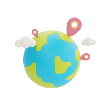 Globe with location pin isolated on light background, holiday vacation, Time  Stock Illustration