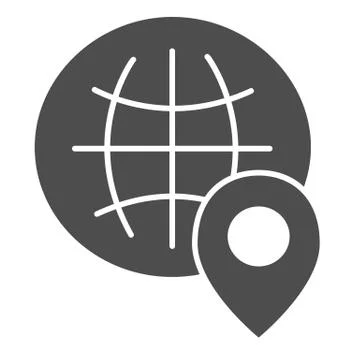 Globe location solid icon. World map with location pin vector illustration Stock Illustration