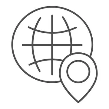 Globe location thin line icon. World map with location pin vector illustration イラスト素材