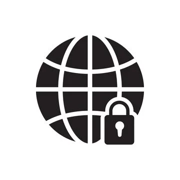 Globe with lock icon design isolated silhouette Stock Photos