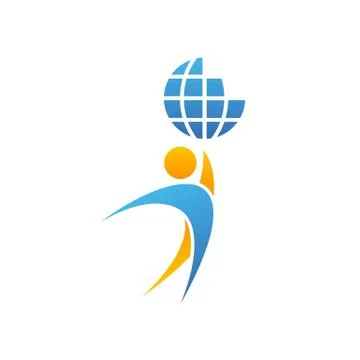 Globe logo man hands up planet together, achievement success creative idea, s Stock Illustration