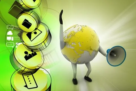 Globe with loudspeaker Stock Illustration