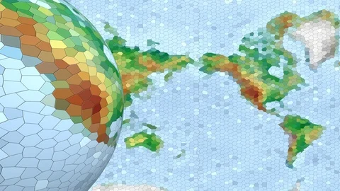 A globe with a low poly image rotates in 3D space Stock Footage 126995189