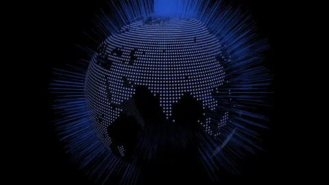 Globe made of dots with light bursts around it in space Stock Footage 289522319