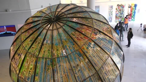 A globe made from recycled plastic, to raise awareness against pollution Stockbeeldmateriaal 169976727