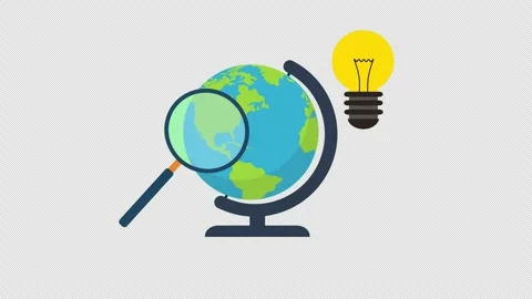 Globe with Magnifying Glass and Light Bulb Representing Global Research and Stock Footage 339767187
