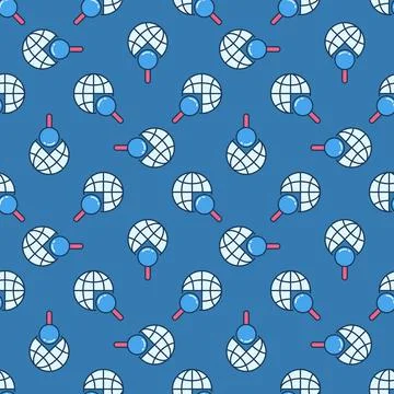 Globe with Magnifying Glass vector colored seamless pattern Stock Illustration