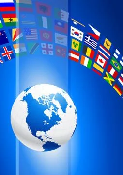 Globe with Many Flag Banner Stock Illustration