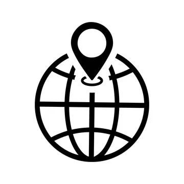 Globe, map, location icon. Black vector design. Stock Illustration