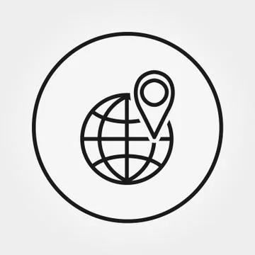 Globe with map mark of location. Location on globe. Pin on globe. Icon. Vecto Stock Illustration