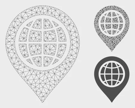 Globe Map Marker Vector Mesh Wire Frame Model and Triangle Mosaic Icon Illustrazione stock