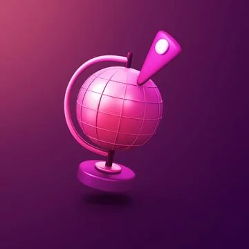 Globe with map pin - stylized 3d CGI icon object, Not gen Ai Stock Illustration