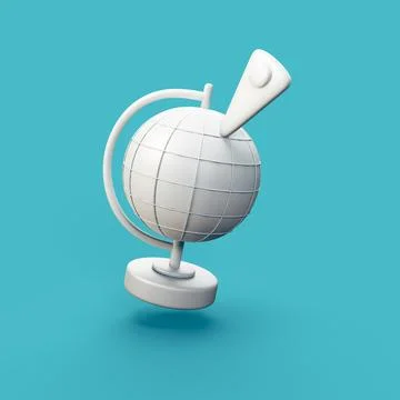Globe with map pin - stylized 3d CGI icon object, Not gen Ai Stock Photos