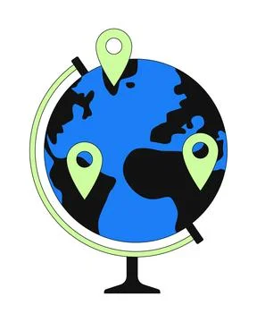 Globe map pins 2D onboarding ui illustration Stock Illustration