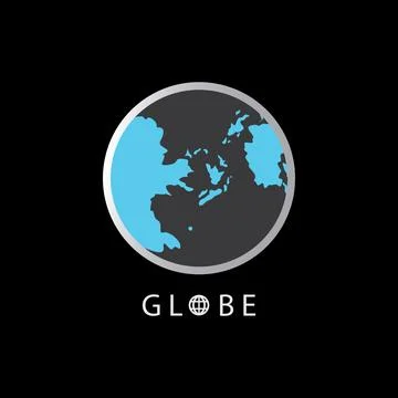 Globe map round earth logo vector image,Vector earth globes isolated on black Illustrazione stock