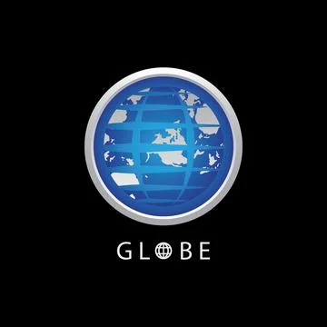 Globe map round earth logo vector image,Vector earth globes isolated on black Stock Illustration