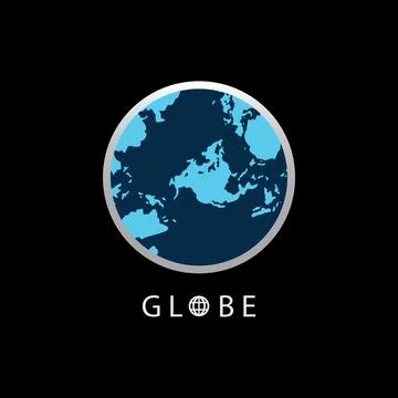 Globe map round earth logo vector image,Vector earth globes isolated on black Illustrazione stock