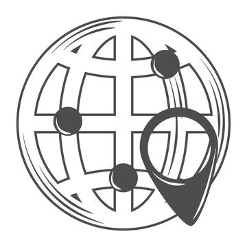 Globe map world connection location pointers destination icon Illustrazione stock