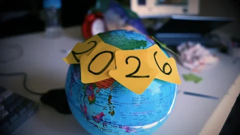 Globe marked with 2026 for future planning shot Stock Footage 321937086