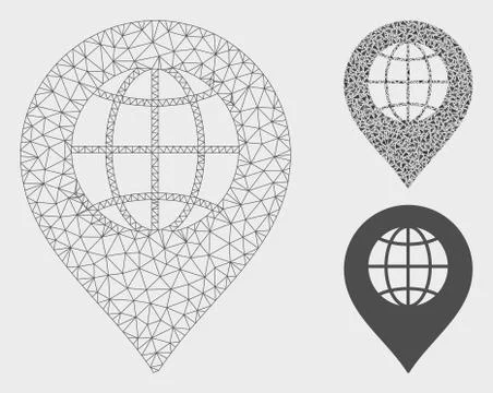 Globe Marker Vector Mesh 2D Model and Triangle Mosaic Icon Illustrazione stock