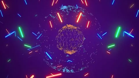 Globe motion with flickering blockchain technology connections and linear big Stockillustratie