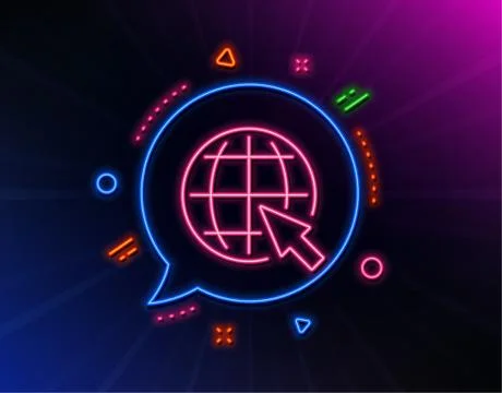 Globe with mouse cursor line icon. World sign. Vector Stock Illustration
