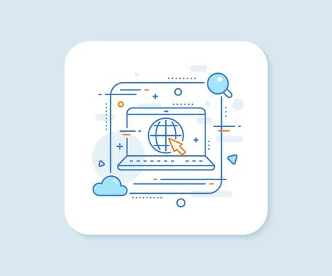 Globe with mouse cursor line icon. World sign. Vector Illustrazione stock