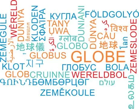 Globe multilanguage wordcloud background concept Illustrazione stock