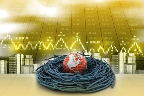 Globe on nest in color background Stock Illustration