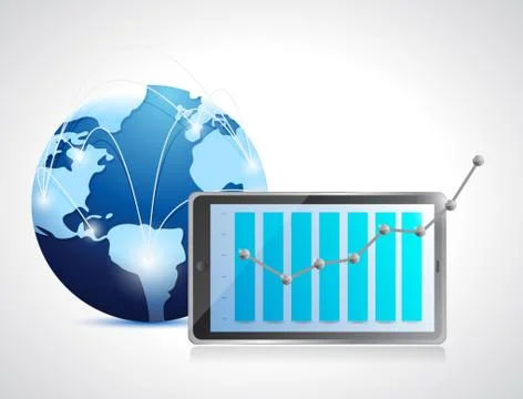 Globe network and tablet business graph Illustrazione stock