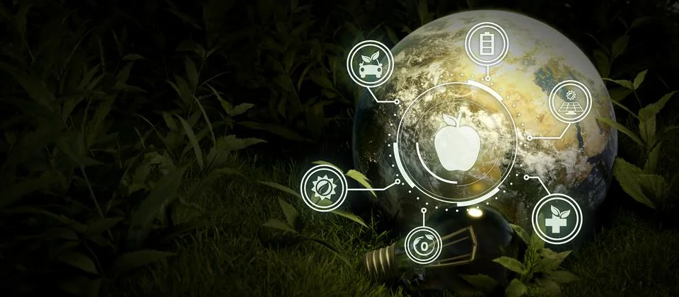 Globe with network connection and ESG icons. Environment social and governanc Иллюстрация