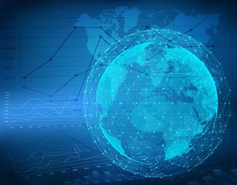 Globe network connection on finance chart abstract background Ilustración de archivo