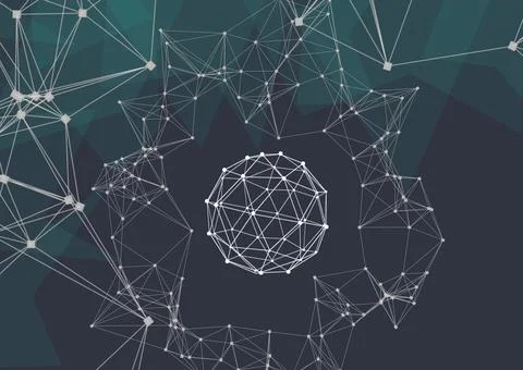 Globe of network of connections against plexus networks on black background Stock Illustration